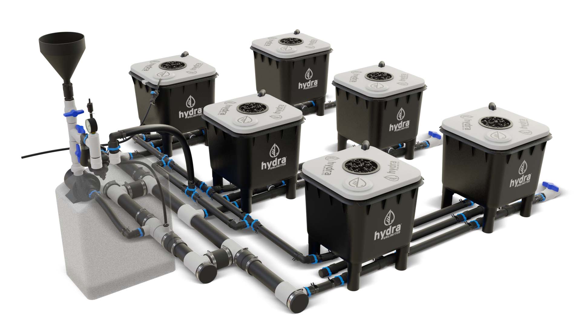 HydraMax 6 bucket, 3 row deep water culture system