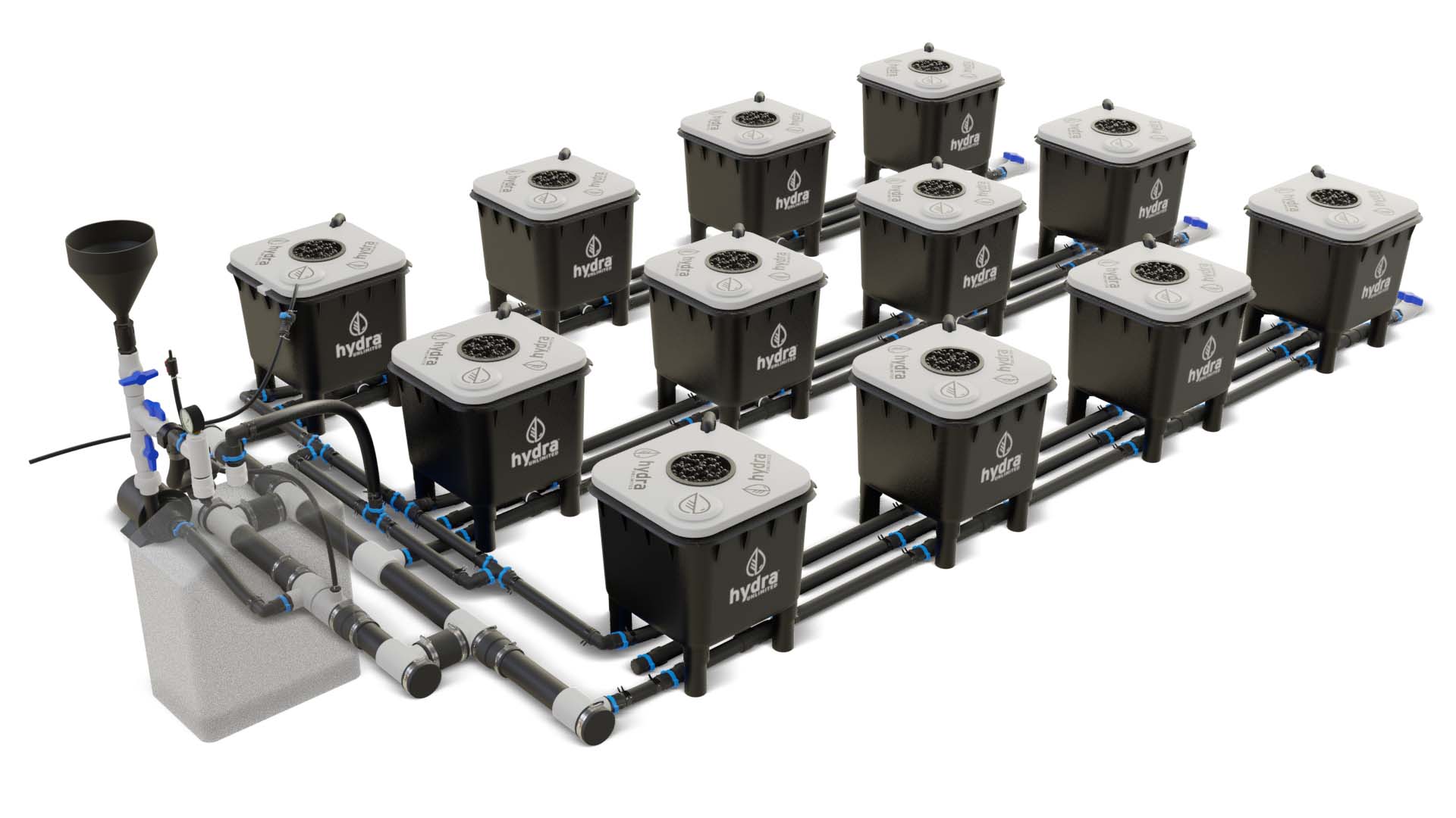 HydraMax 12 bucket, 3 row deep water culture system