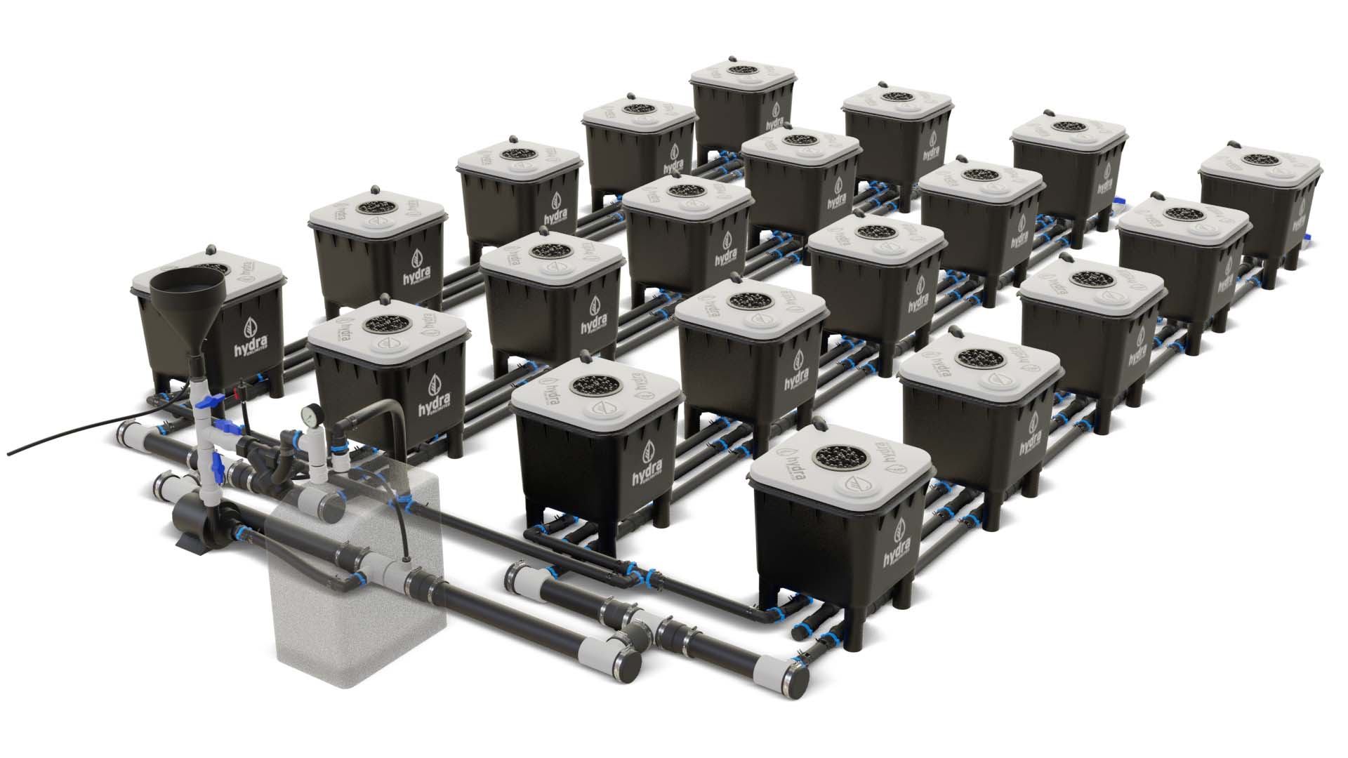 HydraMax 20 bucket, 4 row deep water culture system