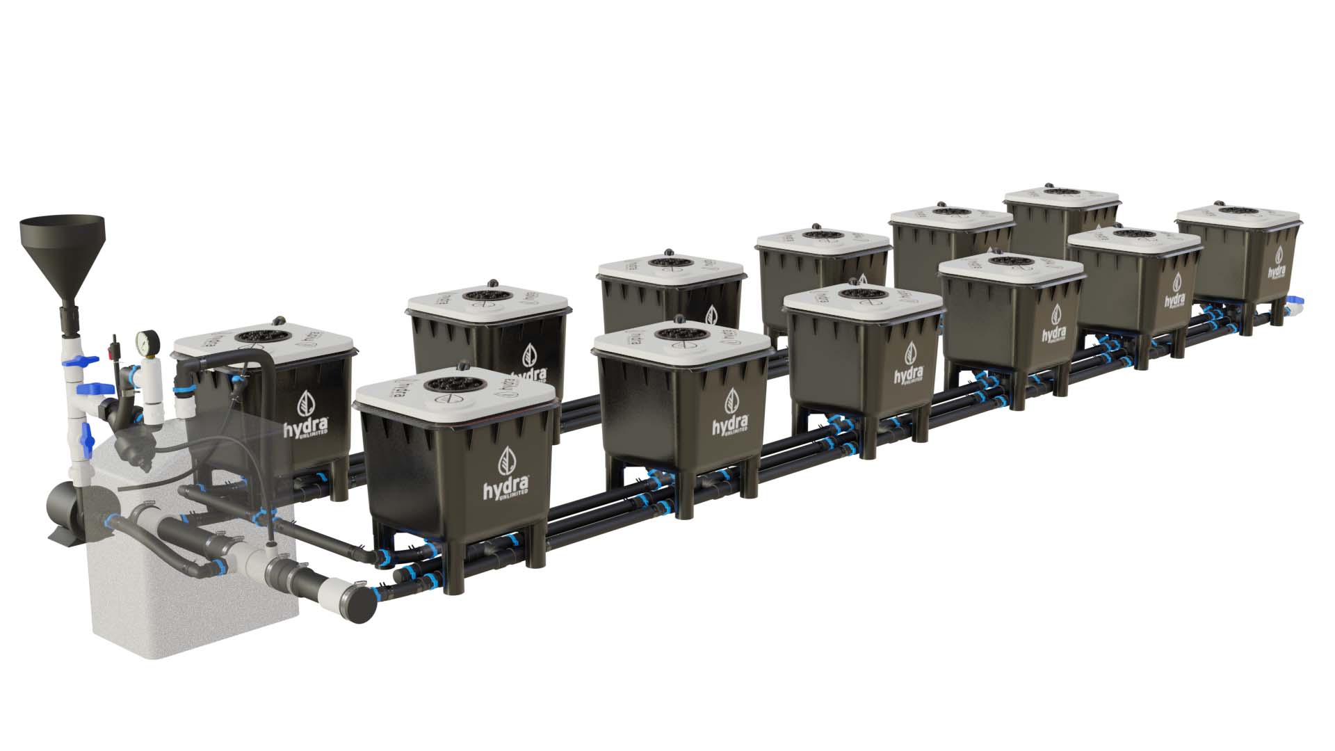 HydraMax 12 bucket, 2 row deep water culture system