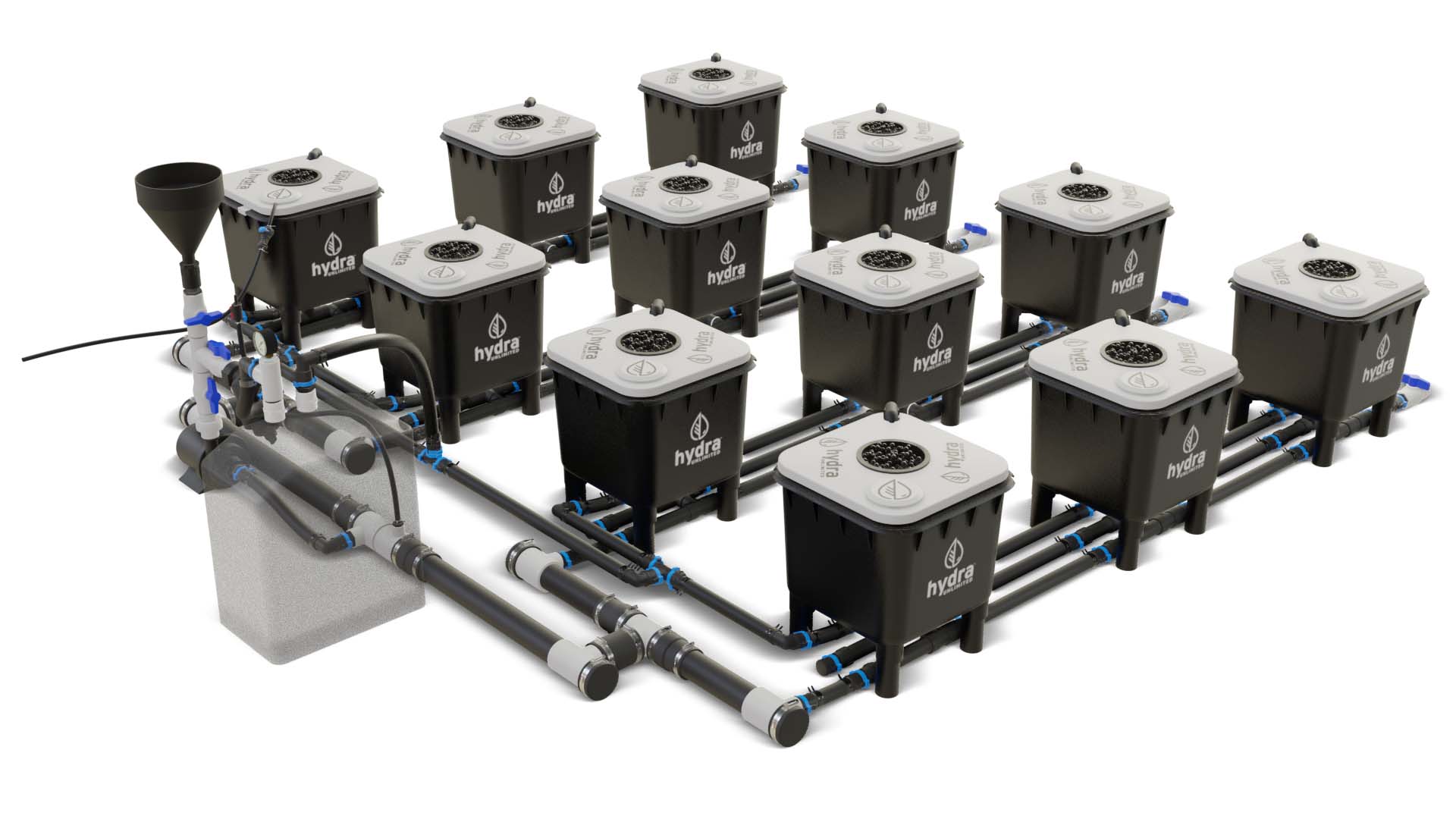 HydraMax 12 bucket, 4 row deep water culture system