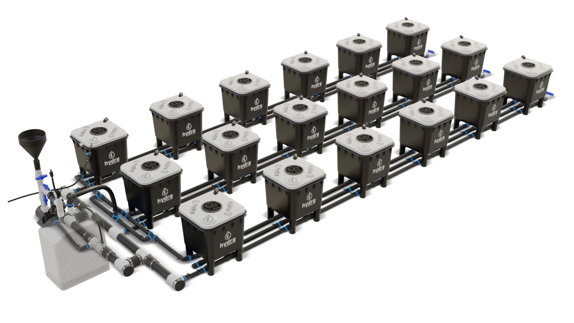 HydraMax 18 bucket, 3 row deep water culture system