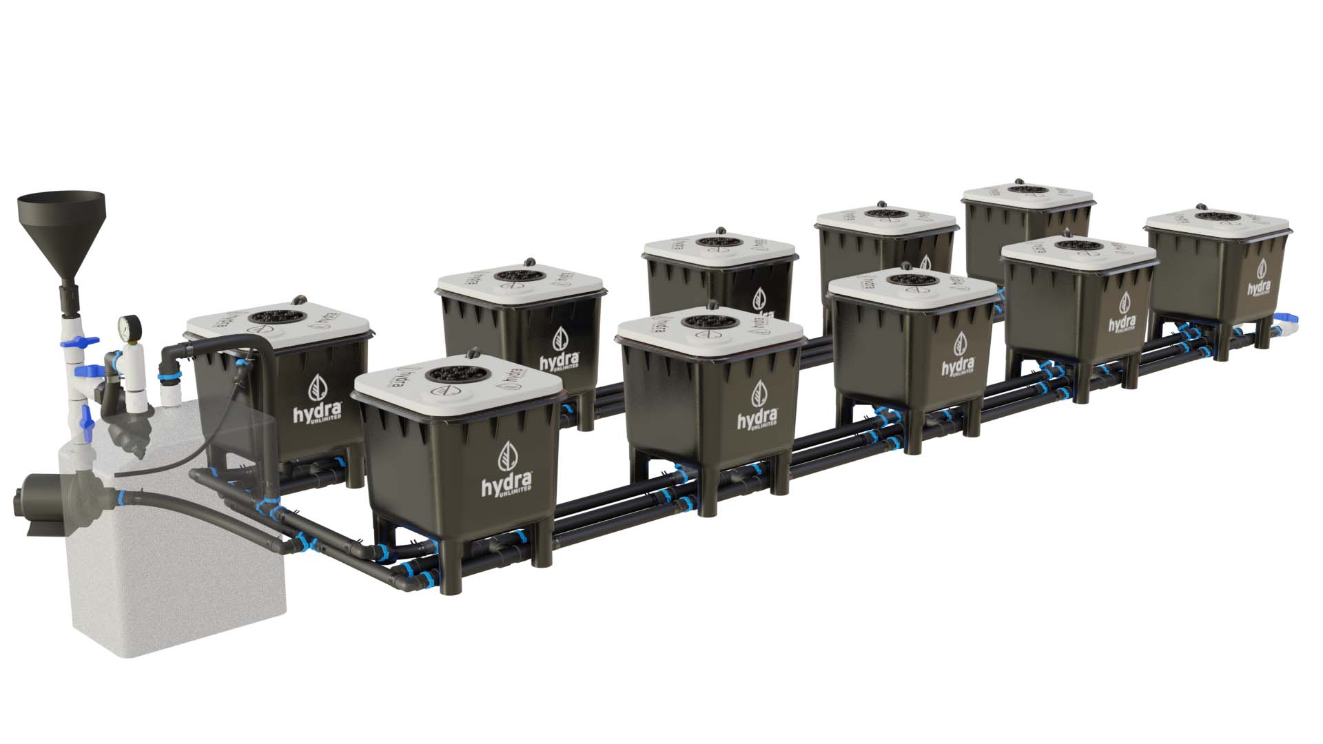 HydraMax 10 bucket, 2 row deep water culture system