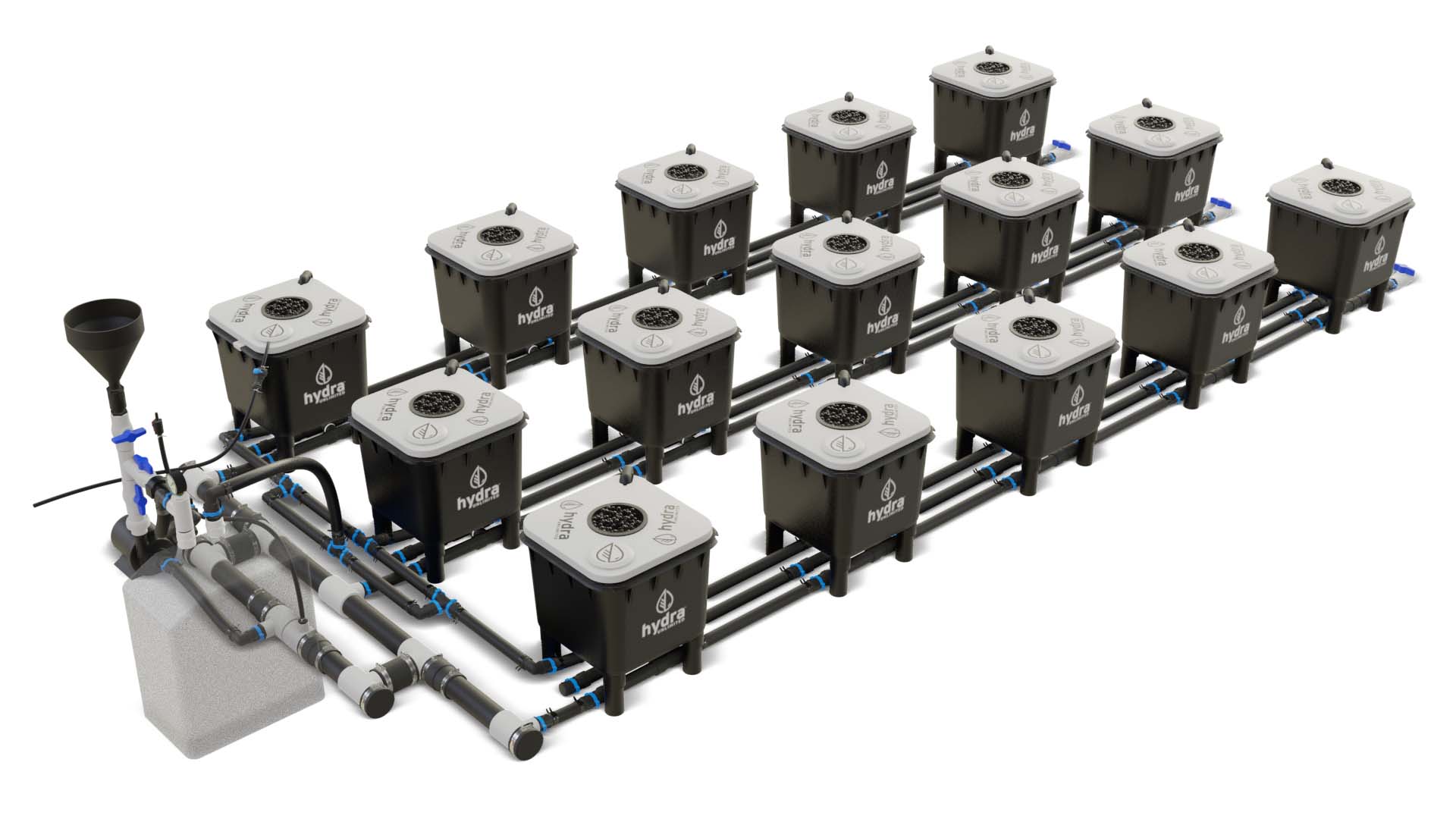 HydraMax 15 bucket, 3 row deep water culture system