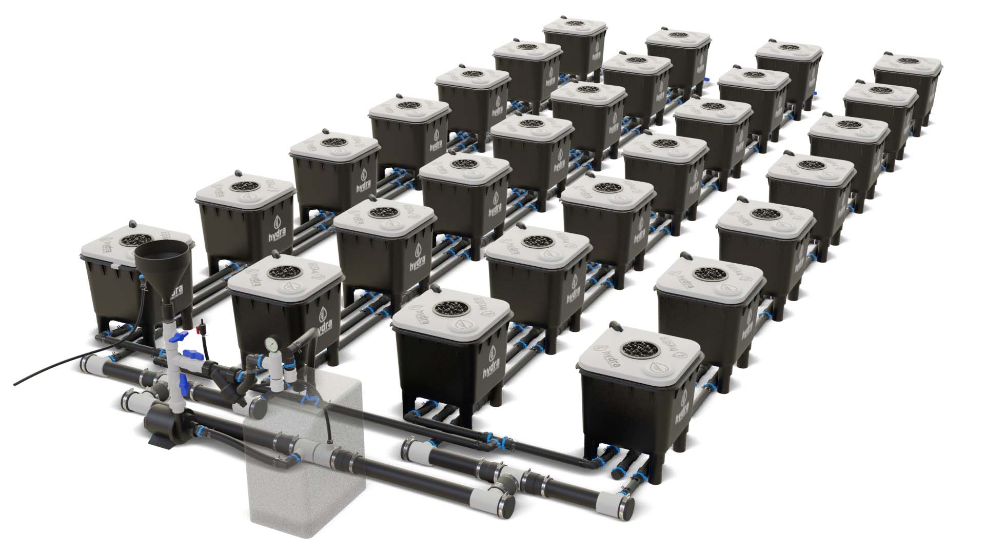 HydraMax 28 bucket, 4 row deep water culture system